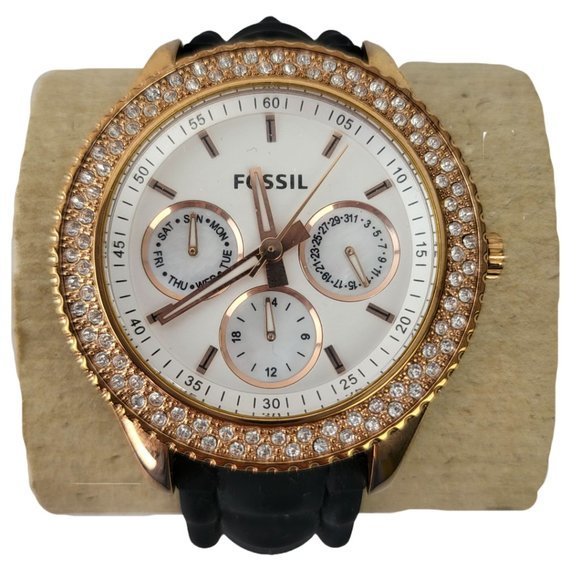 Fossil Watch Womens Rose Gold White‎ Face Es3454 Black White Bands Original Case main image 9